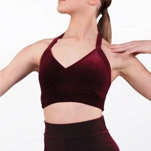 Weissman Burgundy Velvet Dance Costume Set SA Crossover Top & Ruched Skirt